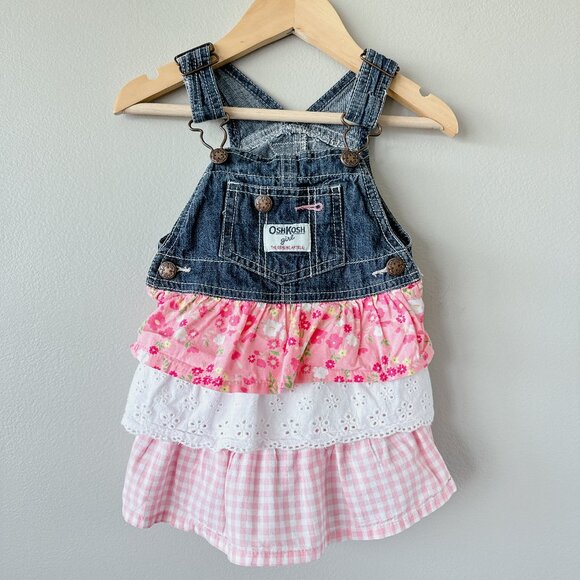 Oshkosh B'Gosh Dress 12m all denim top & pink frilly bottom baby girl dressall - Picture 1 of 13